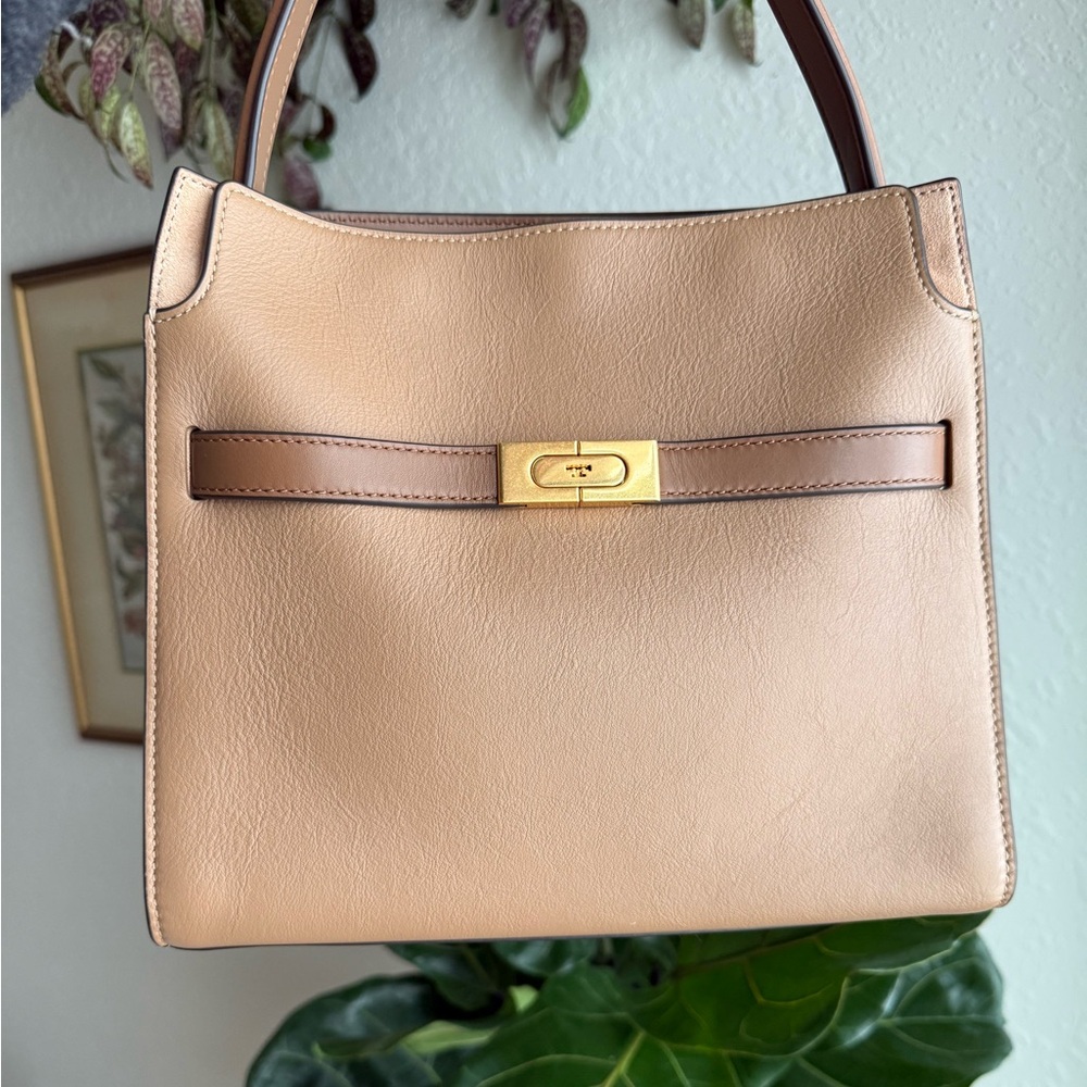 Tory Burch Small Lee Radziwill Double Bag Tiramisu Tan Leather Handbag